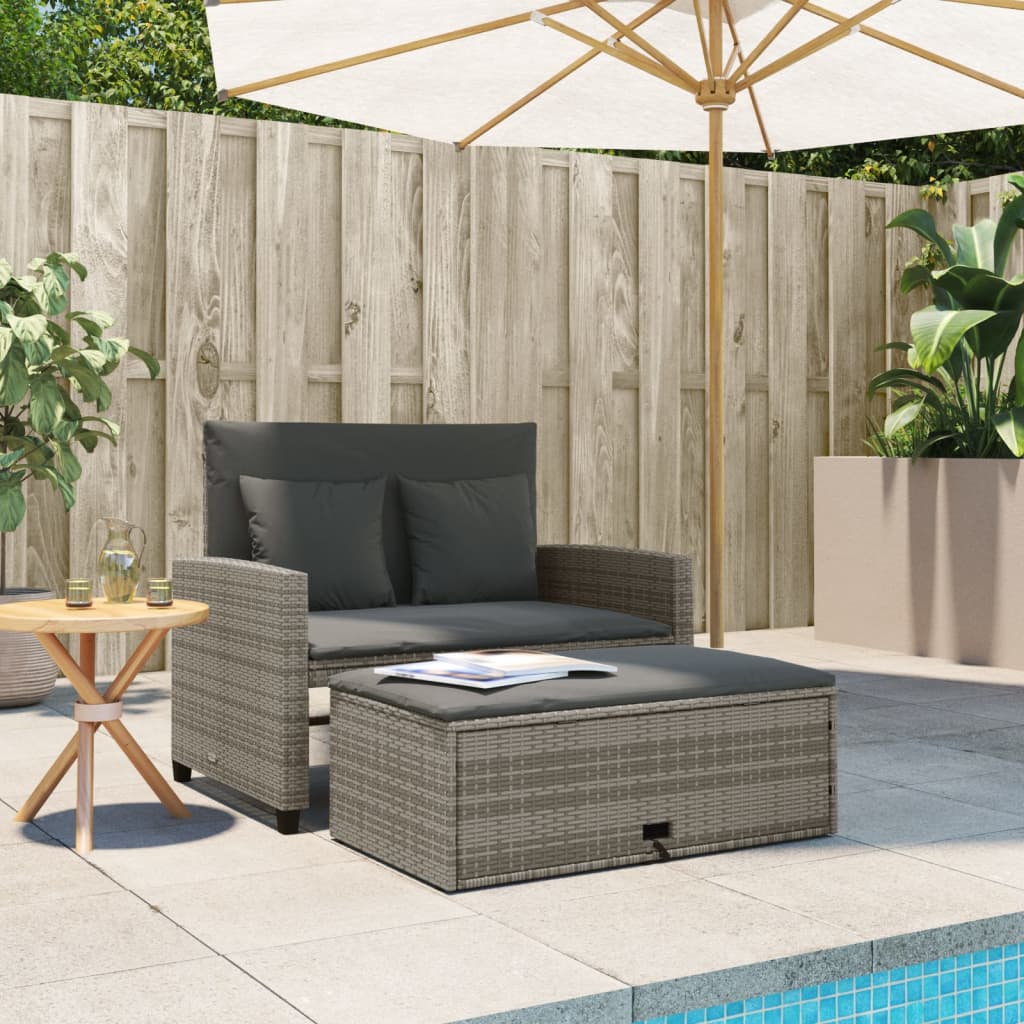 Gartensofa 2-Sitzer mit Kissen Grau Poly Rattan