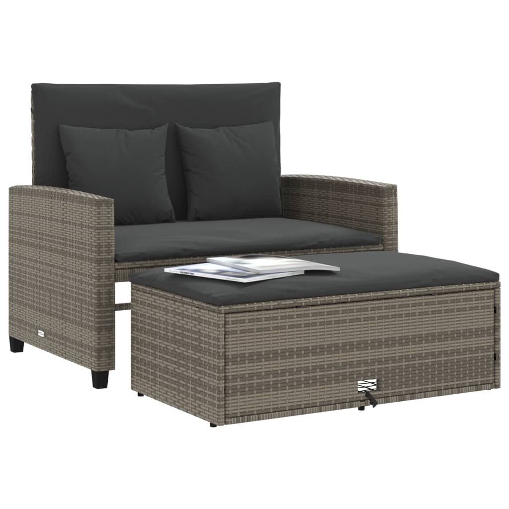 Gartensofa 2-Sitzer mit Kissen Grau Poly Rattan