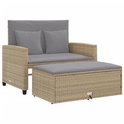 Gartensofa mit Kissen 2-Sitzer Beige Poly Rattan