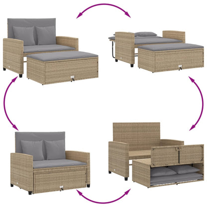 Gartensofa mit Kissen 2-Sitzer Beige Poly Rattan