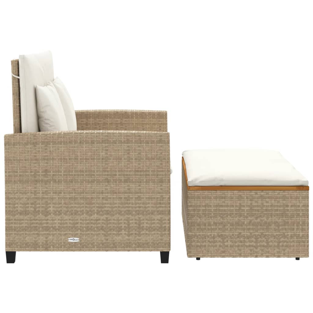 Gartensofa mit Kissen 2-Sitzer Beige Poly Rattan & Akazienholz