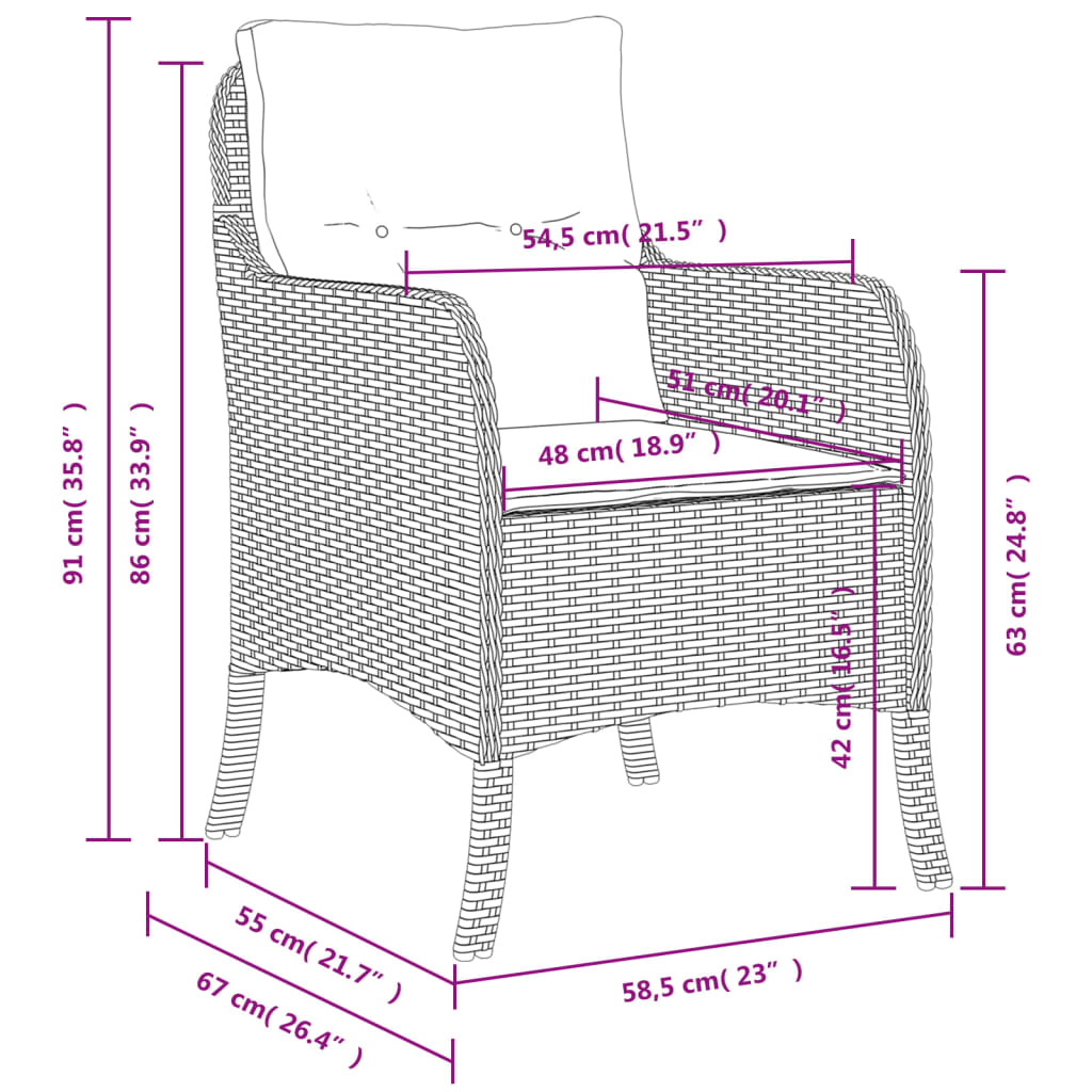 Gartenstühle mit Kissen 2 Stk. Grau Poly Rattan