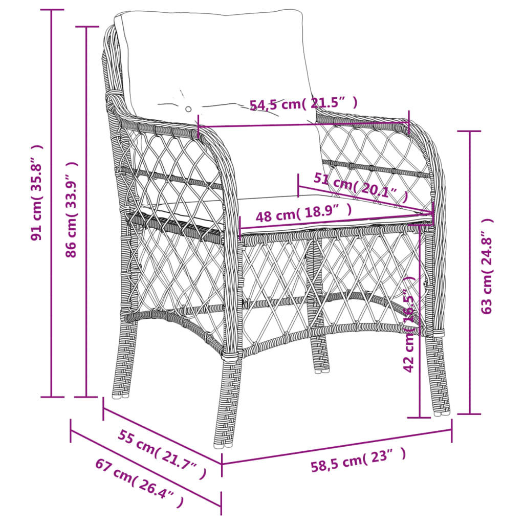 Gartenstühle mit Kissen 2 Stk. Schwarz Poly Rattan