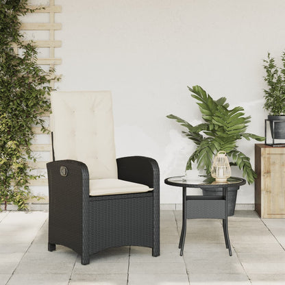 Gartensessel Verstellbar mit Kissen Schwarz Poly Rattan