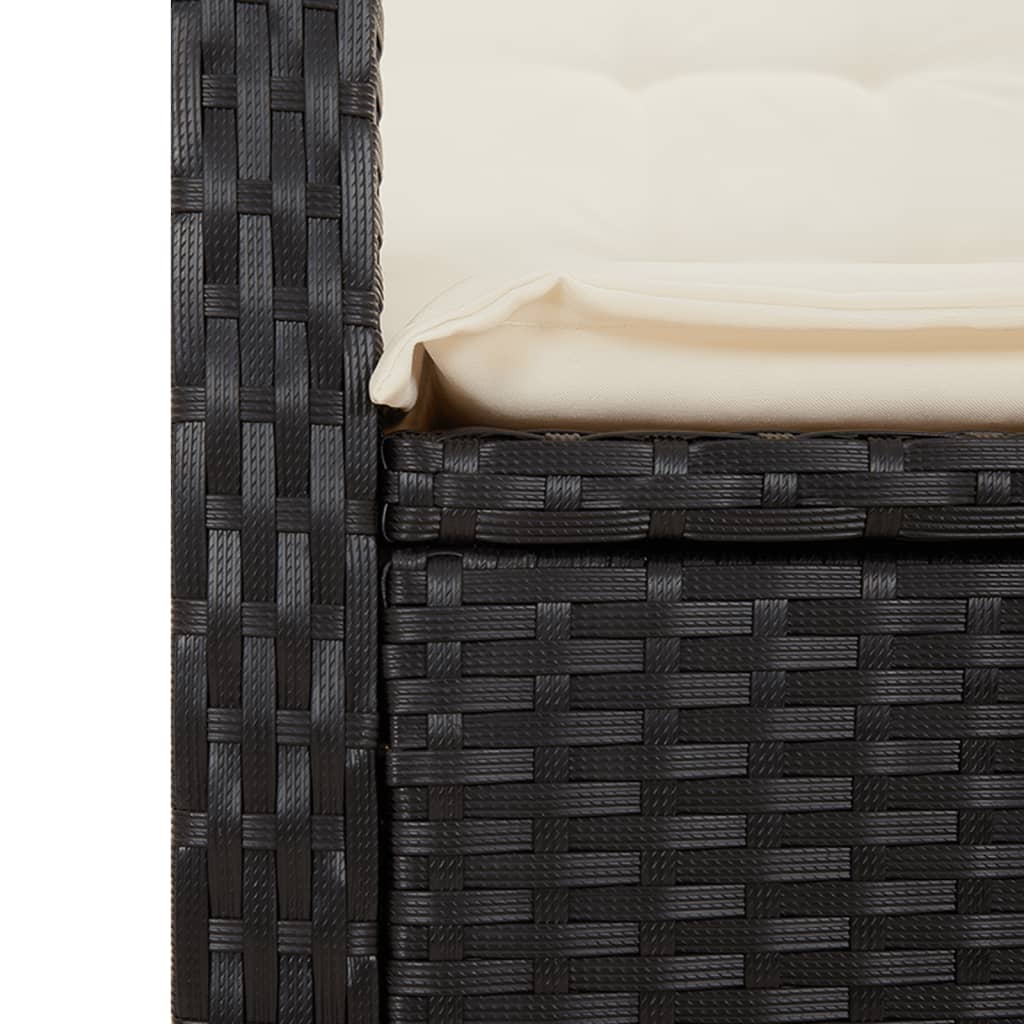 Gartensessel Verstellbar mit Kissen Schwarz Poly Rattan