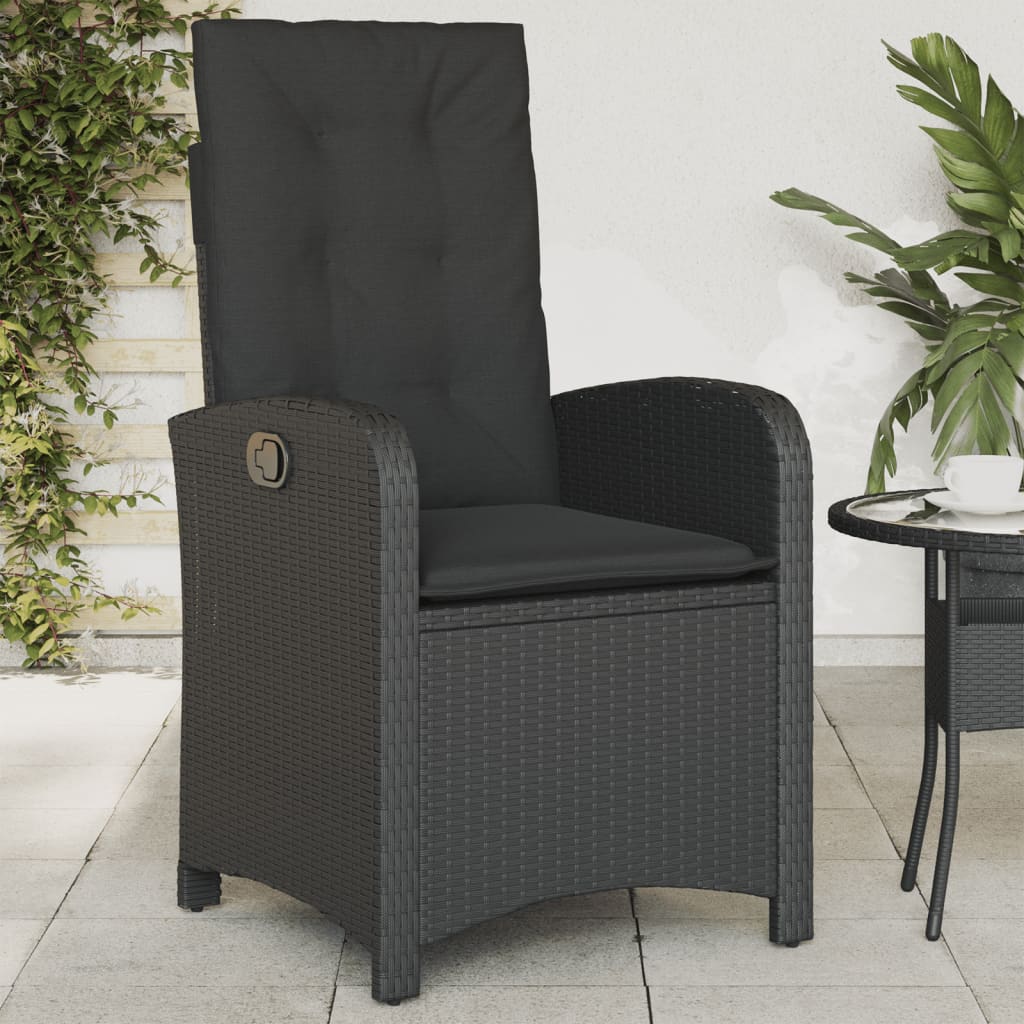 Gartensessel Verstellbar mit Kissen Schwarz Poly Rattan