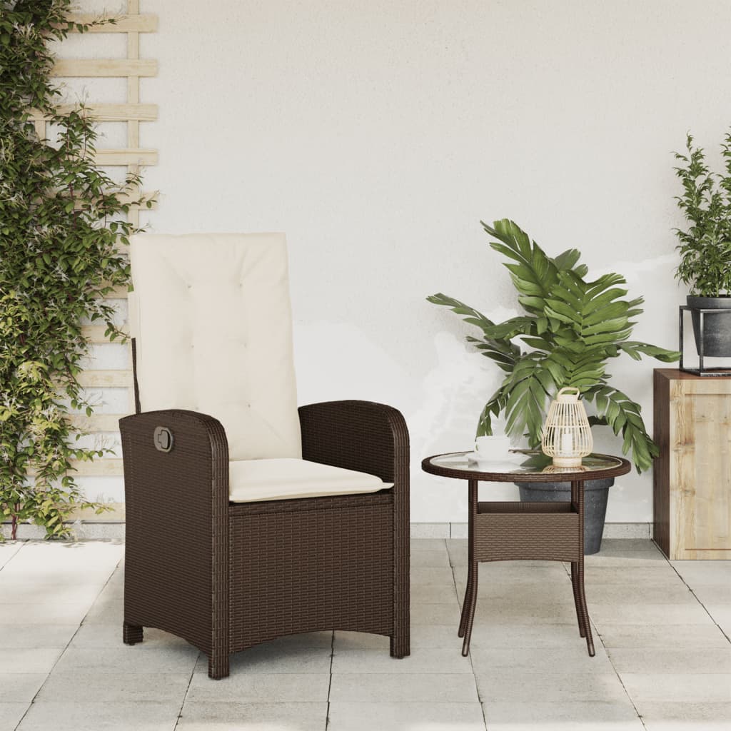 Gartensessel Verstellbar mit Kissen Braun Poly Rattan