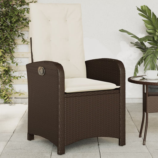 Gartensessel Verstellbar mit Kissen Braun Poly Rattan