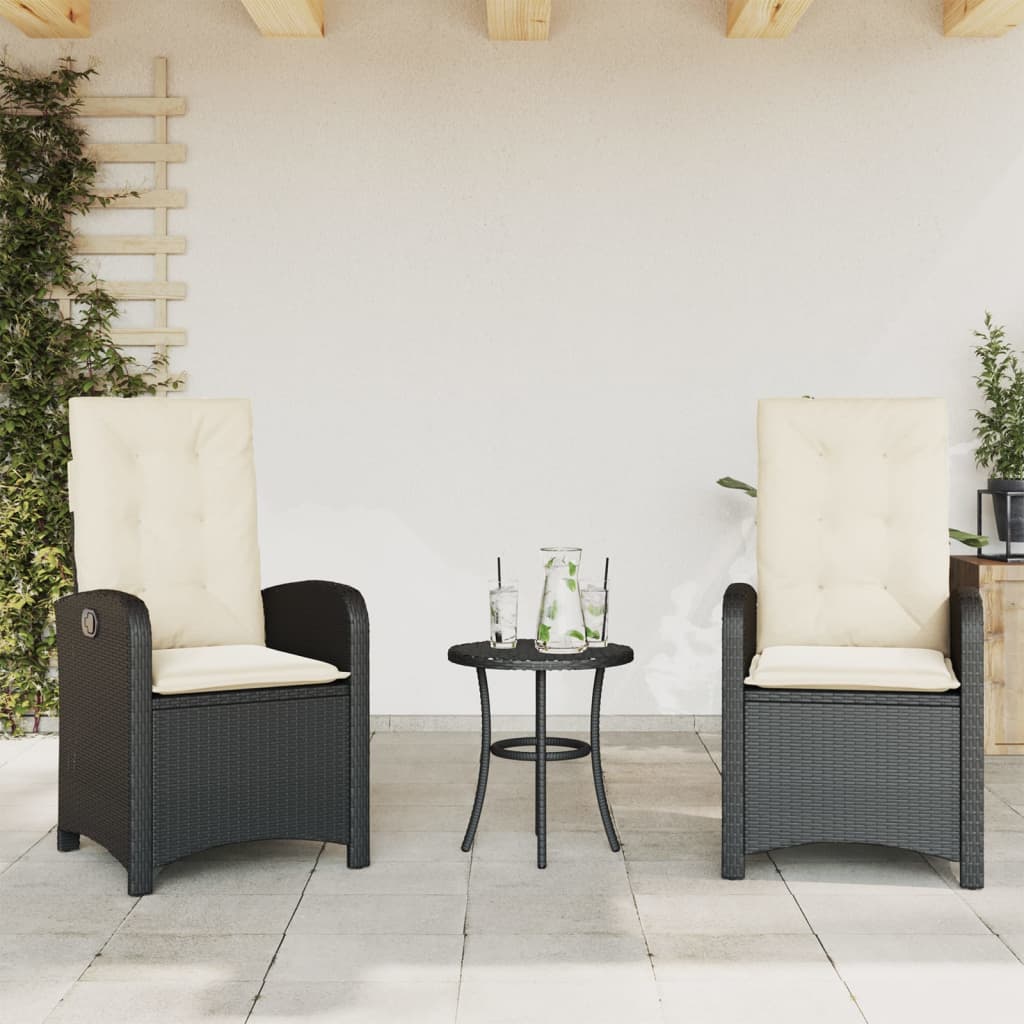 Gartensessel mit Kissen 2 Stk. Verstellbar Schwarz Poly Rattan