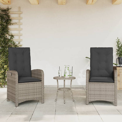 Gartensessel mit Kissen 2 Stk. Verstellbar Grau Poly Rattan