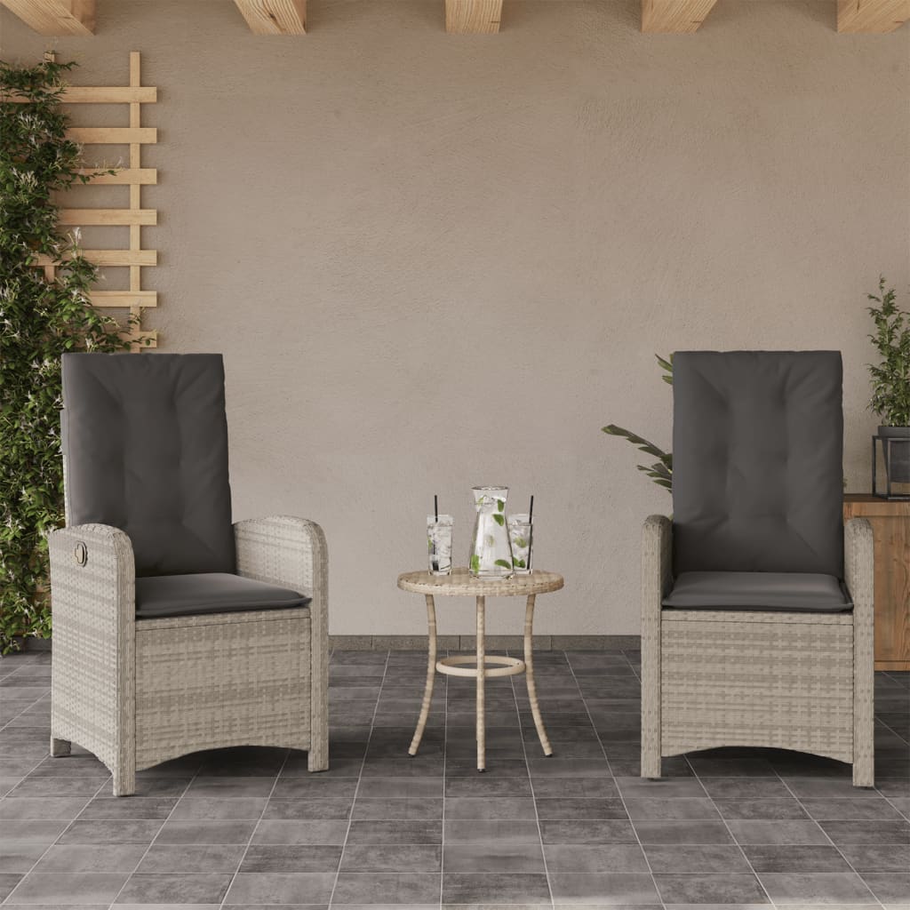 Gartensessel mit Kissen 2 Stk. Verstellbar Hellgrau Poly Rattan