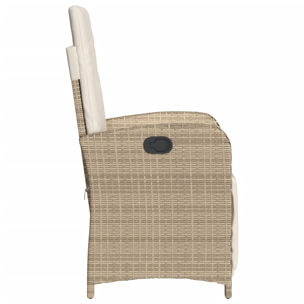 Gartensessel mit Fußteil Verstellbar Beige Poly Rattan