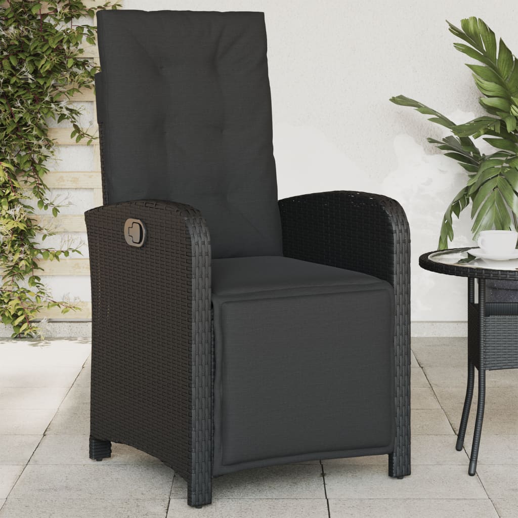 Gartensessel mit Fußteil 2 Stk. Verstellbar Schwarz Poly Rattan