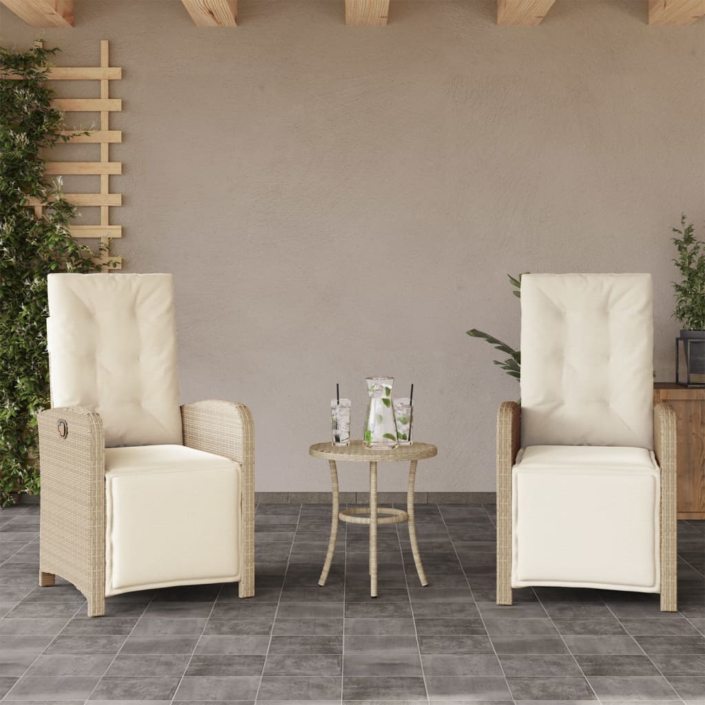 Gartensessel mit Fußteil 2 Stk. Verstellbar Beige Poly Rattan