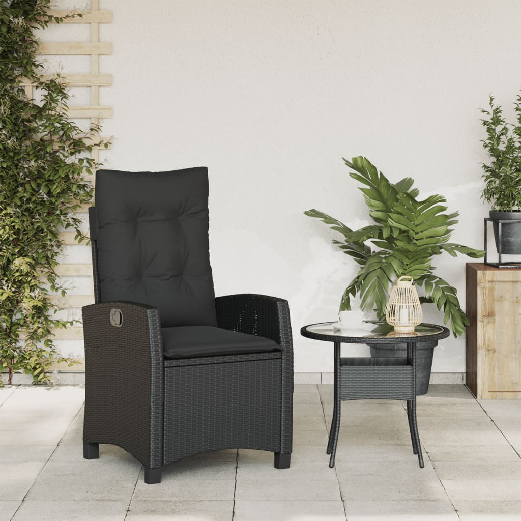 Gartensessel Verstellbar mit Kissen Schwarz Poly Rattan