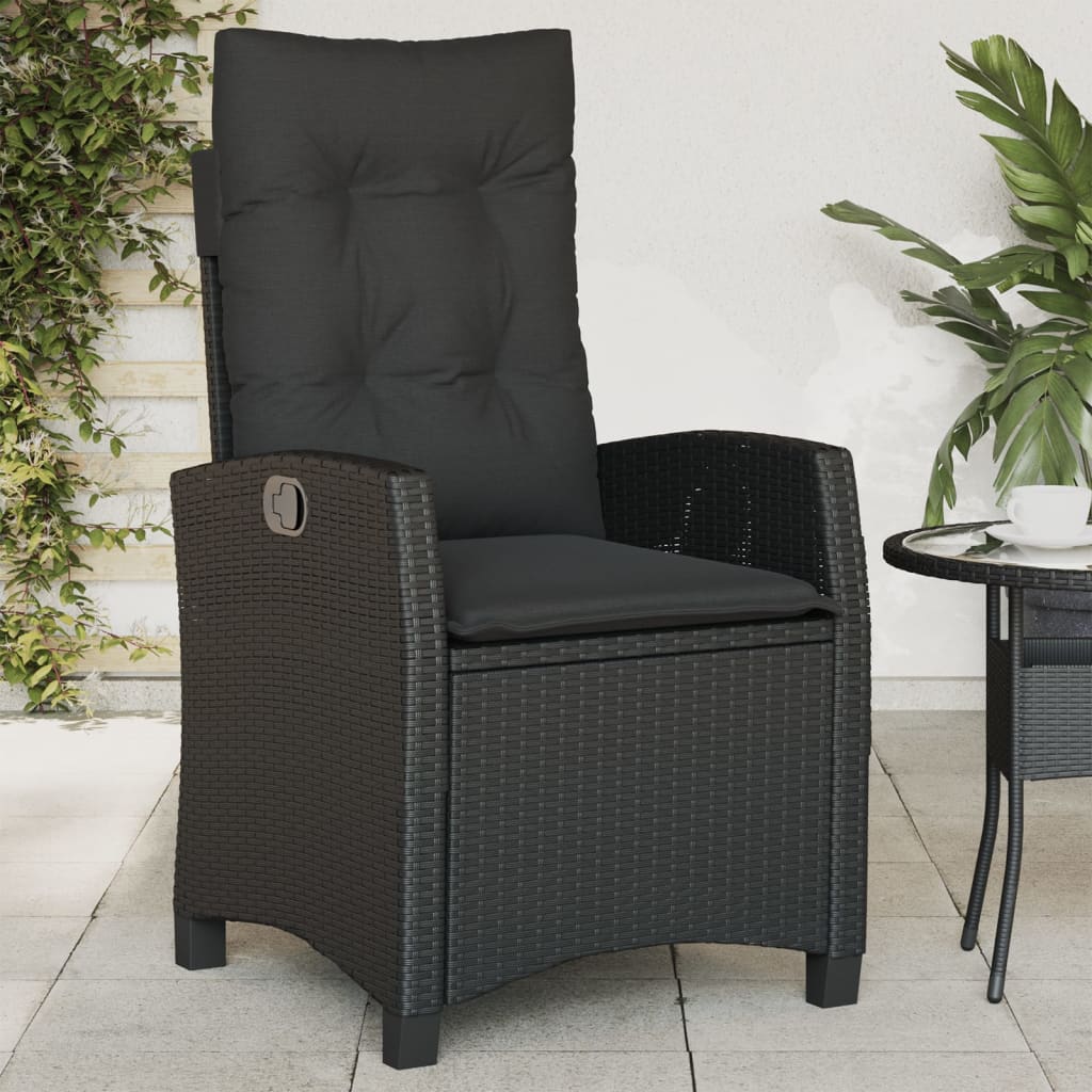 Gartensessel Verstellbar mit Kissen Schwarz Poly Rattan