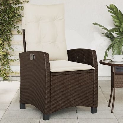 Gartensessel Verstellbar mit Kissen Braun Poly Rattan