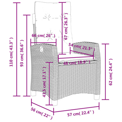 Gartensessel Verstellbar mit Kissen Grau Poly Rattan