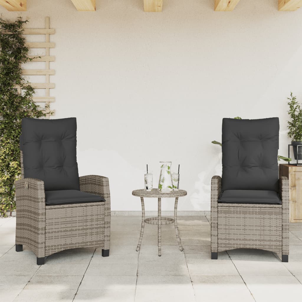 Gartensessel mit Kissen 2 Stk. Verstellbar Grau Poly Rattan