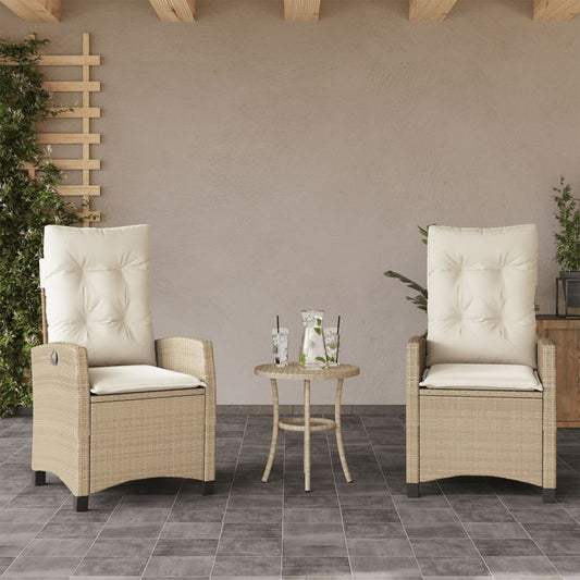 Gartensessel mit Kissen 2 Stk. Verstellbar Beige Poly Rattan