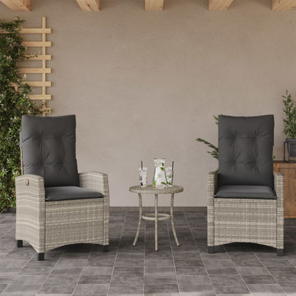 Gartensessel mit Kissen 2 Stk. Verstellbar Hellgrau Poly Rattan