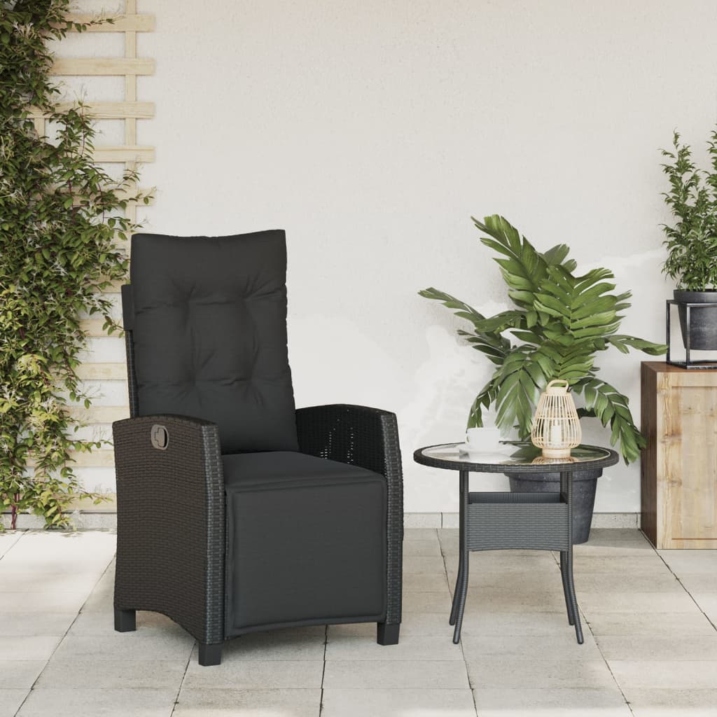 Gartensessel mit Fußteil Verstellbar Schwarz Poly Rattan