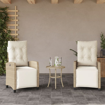 Gartensessel mit Fußteil 2 Stk. Verstellbar Beige Poly Rattan