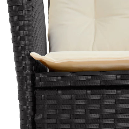 Gartensessel Verstellbar mit Kissen Schwarz Poly Rattan