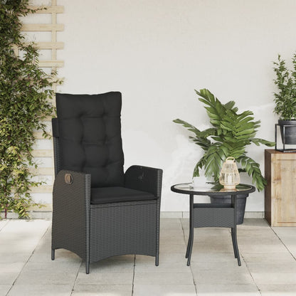 Gartensessel Verstellbar mit Kissen Schwarz Poly Rattan