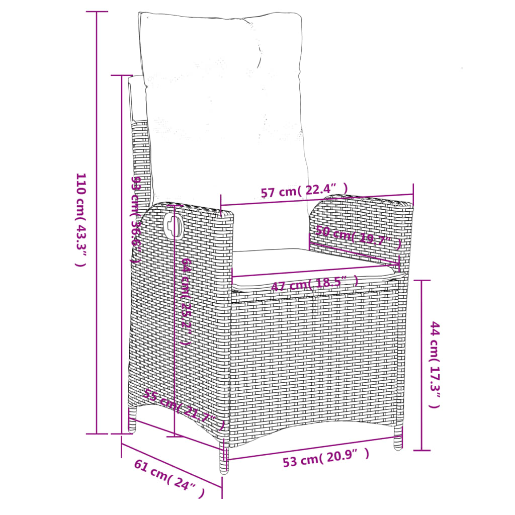 Gartensessel Verstellbar mit Kissen Braun Poly Rattan