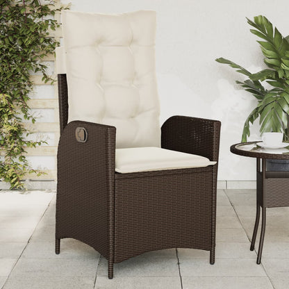 Gartensessel Verstellbar mit Kissen Braun Poly Rattan