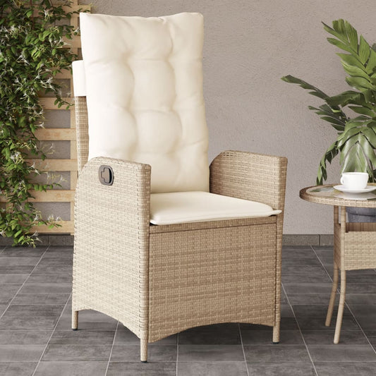 Gartensessel mit Kissen Verstellbar Beige Poly Rattan