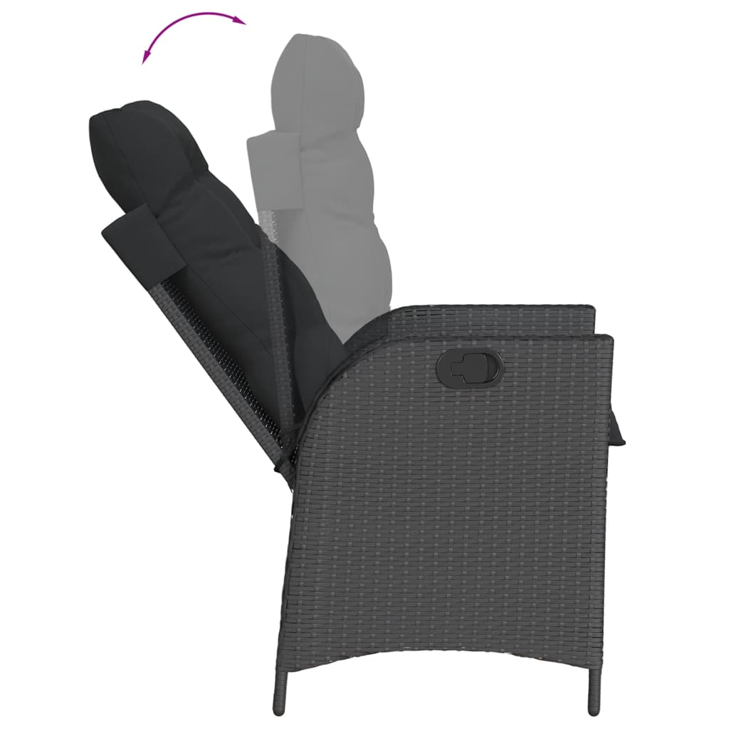 Gartensessel mit Kissen 2 Stk. Verstellbar Schwarz Poly Rattan