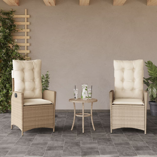 Gartensessel mit Kissen 2 Stk. Verstellbar Beige Poly Rattan