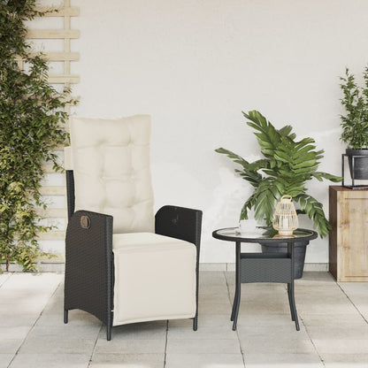 Gartensessel mit Fußteil Verstellbar Schwarz Poly Rattan