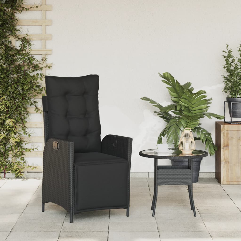 Gartensessel mit Fußteil Verstellbar Schwarz Poly Rattan