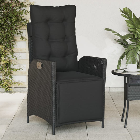 Gartensessel mit Fußteil Verstellbar Schwarz Poly Rattan