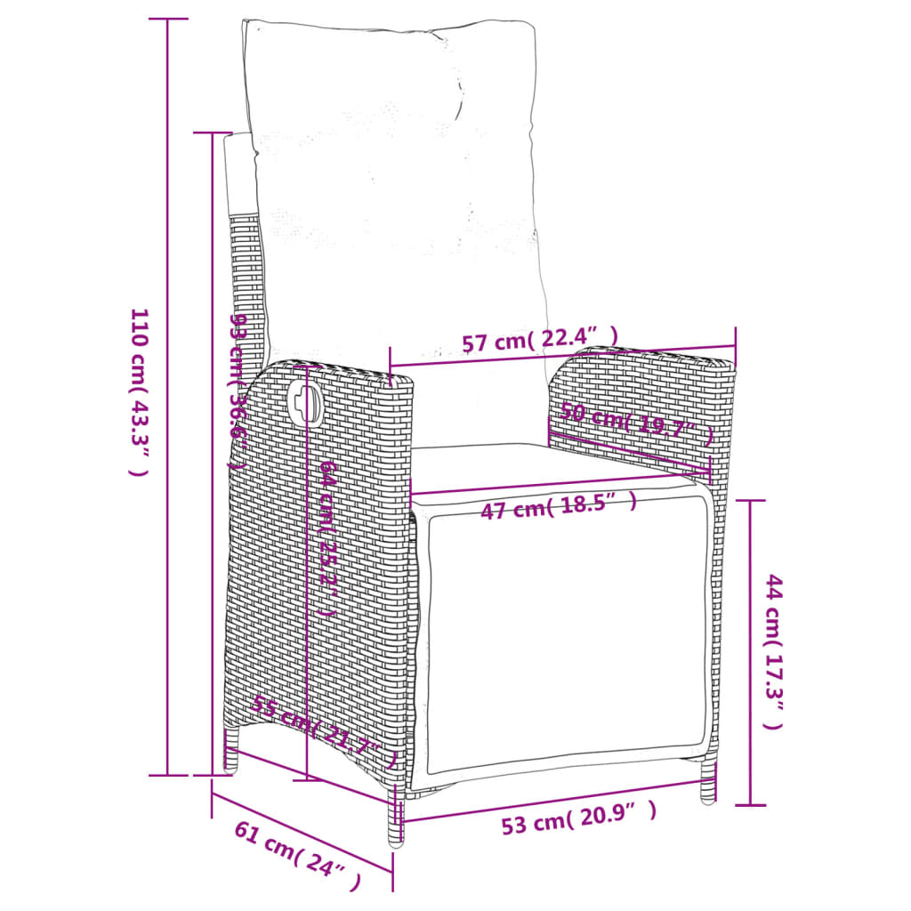 Gartensessel mit Fußteil 2 Stk. Verstellbar Braun Poly Rattan