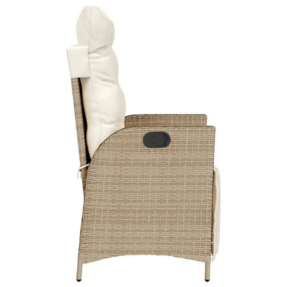 Gartensessel mit Fußteil 2 Stk. Verstellbar Beige Poly Rattan