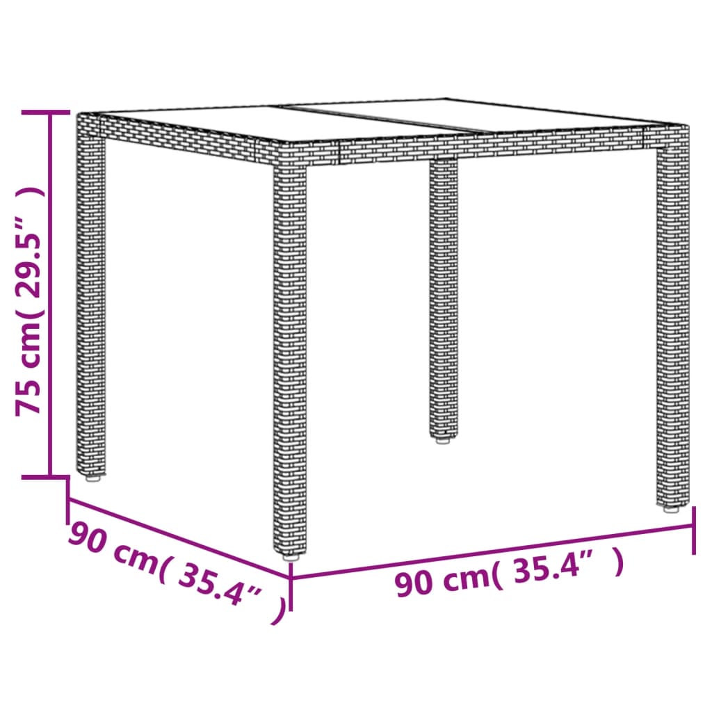 Gartentisch mit Glasplatte Schwarz 90x90x75 cm Poly Rattan