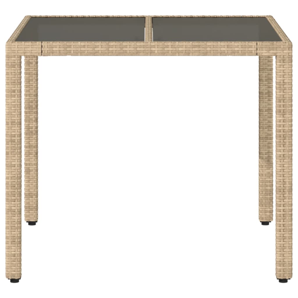 Gartentisch mit Glasplatte Beige 90x90x75 cm Poly Rattan