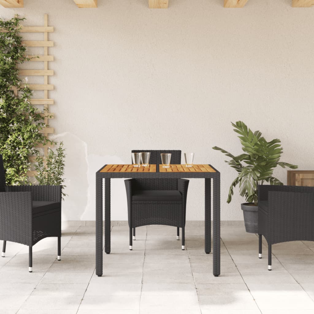 Gartentisch mit Holzplatte Schwarz 90x90x75 cm Poly Rattan