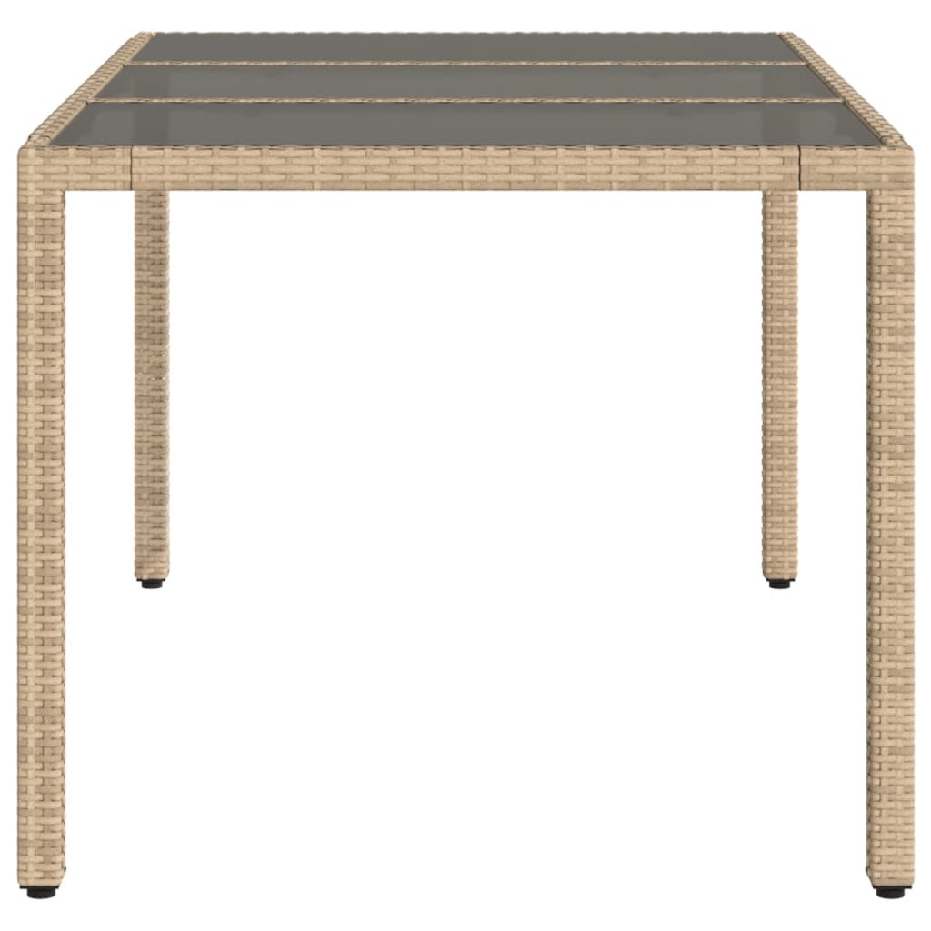 Gartentisch mit Glasplatte Beige 150x90x75 cm Poly Rattan