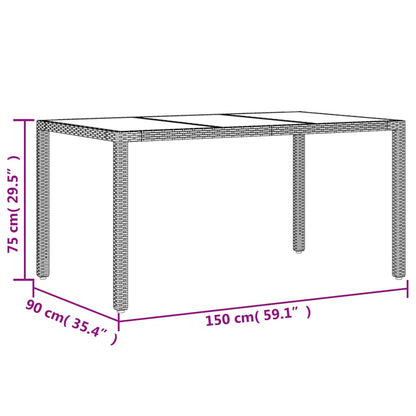 Gartentisch mit Glasplatte Beige 150x90x75 cm Poly Rattan