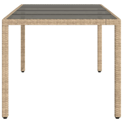 Gartentisch mit Glasplatte Beige 190x90x75 cm Poly Rattan