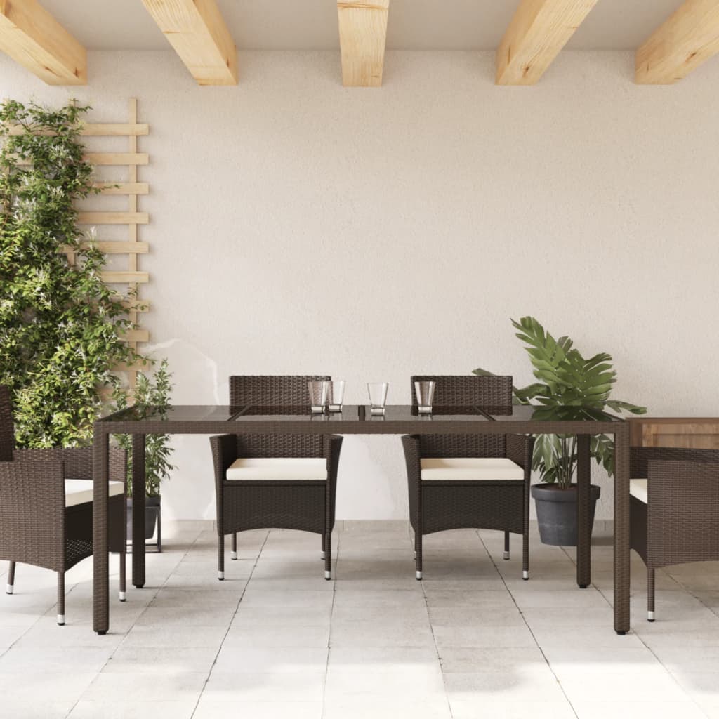 Gartentisch mit Glasplatte Braun 190x90x75 cm Poly Rattan