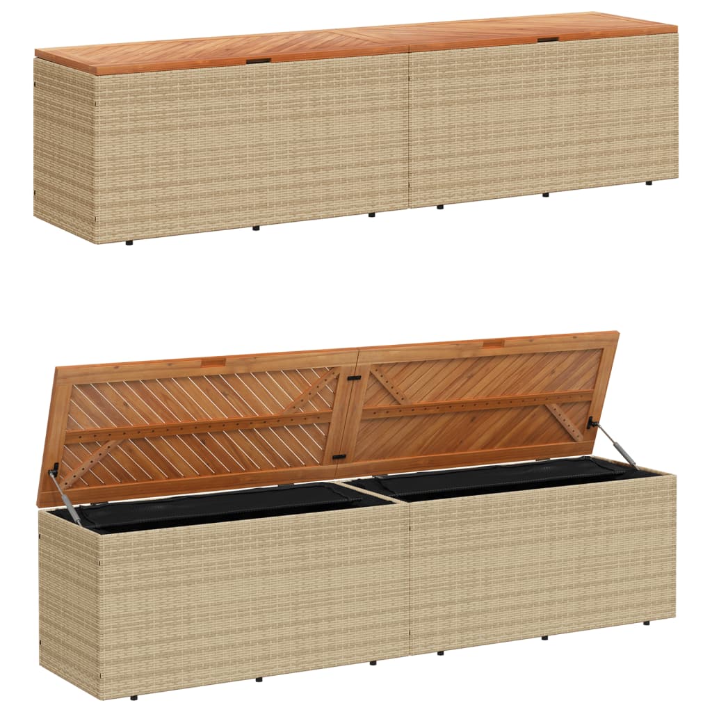 Gartentruhe Beige 220x50x54 cm Poly Rattan Akazienholz