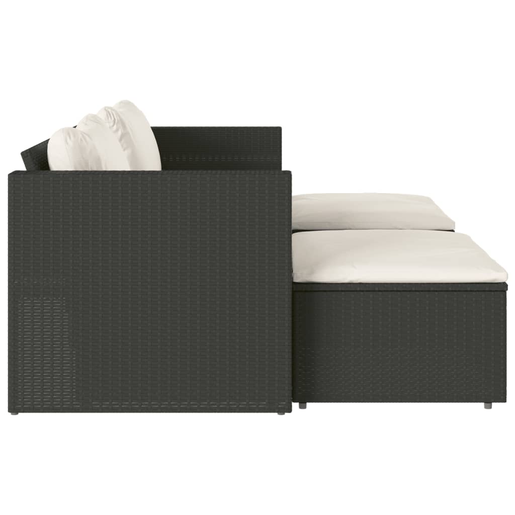 5tlg. Garten-Sofagarnitur mit Kissen Schwarz Poly Rattan Akazie