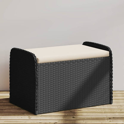 Sitzbank mit Stauraum & Kissen Schwarz 80x51x52 cm Poly Rattan