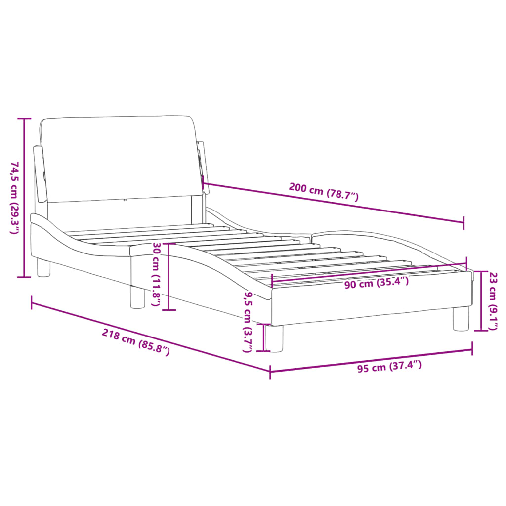 Bettgestell mit Kopfteil Grau 90x200 cm Kunstleder